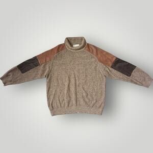 Vintage Bizzarro Made in Italy Wool Sweater with Leather Patches sz 50